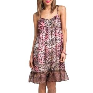 Hem & Thread Pink Animal Print Sheer Babydoll Y2K Dress